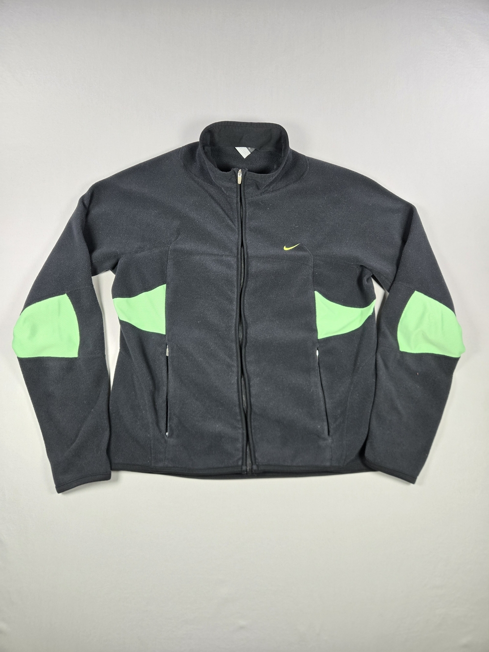 Vintage Nike Therma Fit Full Zip Fleece Jacket Black Neon Green Youth L 12-16